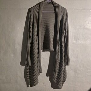 Vintage 212 Woman Metallic Grey Ribbed Draped Open Cardigan